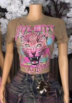 Summer Leopard Print Short Sleeve Top Summer Leopard Print Short Sleeve Top
