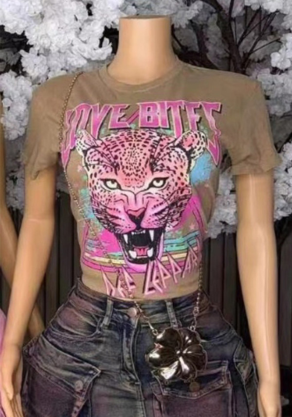 Summer Leopard Print Short Sleeve Top