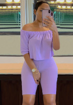 Off-Shoulder Top High-Stretch Shorts Summer Two-Piece Set Off-Shoulder Top High-Stretch Shorts Summer Two-Piece Set