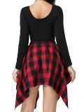 High-Waist Patchwork Asymmetrical Plaid Skirt