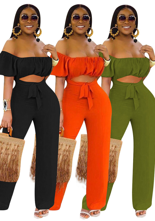 Sexy Solid Low-Back Off-Shoulder Jumpsuit