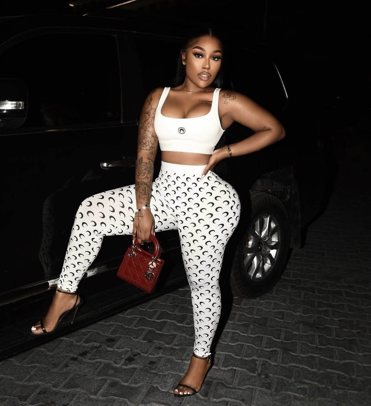 Crescent Print Vest Pants Sexy Slim-Fit Two Piece Set