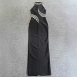 Women Black Luxury Heavy Beaded Formal Party Evening Dress