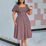 Bell Sleeve Square Neck High Waist Elegance Dress