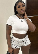 Women Trendy Moon Print Stretchy Sexy Basic Top and Shorts Two-piece Set Women Trendy Moon Print Stretchy Sexy Basic Top and Shorts Two-piece Set