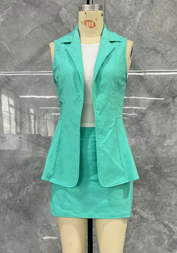 Turn-Down Collar Vest Skirt Three-Piece Set