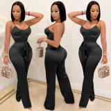 Solid Color Strap Straight Leg Jumpsuit