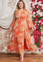Plus Size Women Spring Summer Floral Chiffon Elegant Holidays Dress