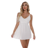 Women Sexy Hot V Neck Mesh See-Through Suspender Dress Sexy Lingerie