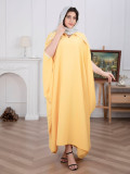 Plus Size Women Muslim Dubai Diamond Bat Sleeves Dress Robe