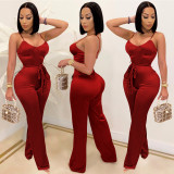 Solid Color Strap Straight Leg Jumpsuit