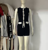 Women Knitting Button French Sleeveless Top and Shorts Two-piece Set