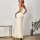 Women Knitting Strapless Sexy Backless Lace Maxi Fishtail Dress