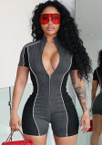 Women Sexy Contrast Color Zipper Stretchy Jumpsuit