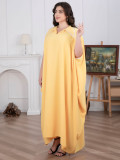 Plus Size Women Muslim Dubai Diamond Bat Sleeves Dress Robe
