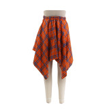 Fashionable Asymmetrical High-Waist Patchwork Plaid Skirt