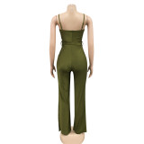 Solid Color Strap Straight Leg Jumpsuit