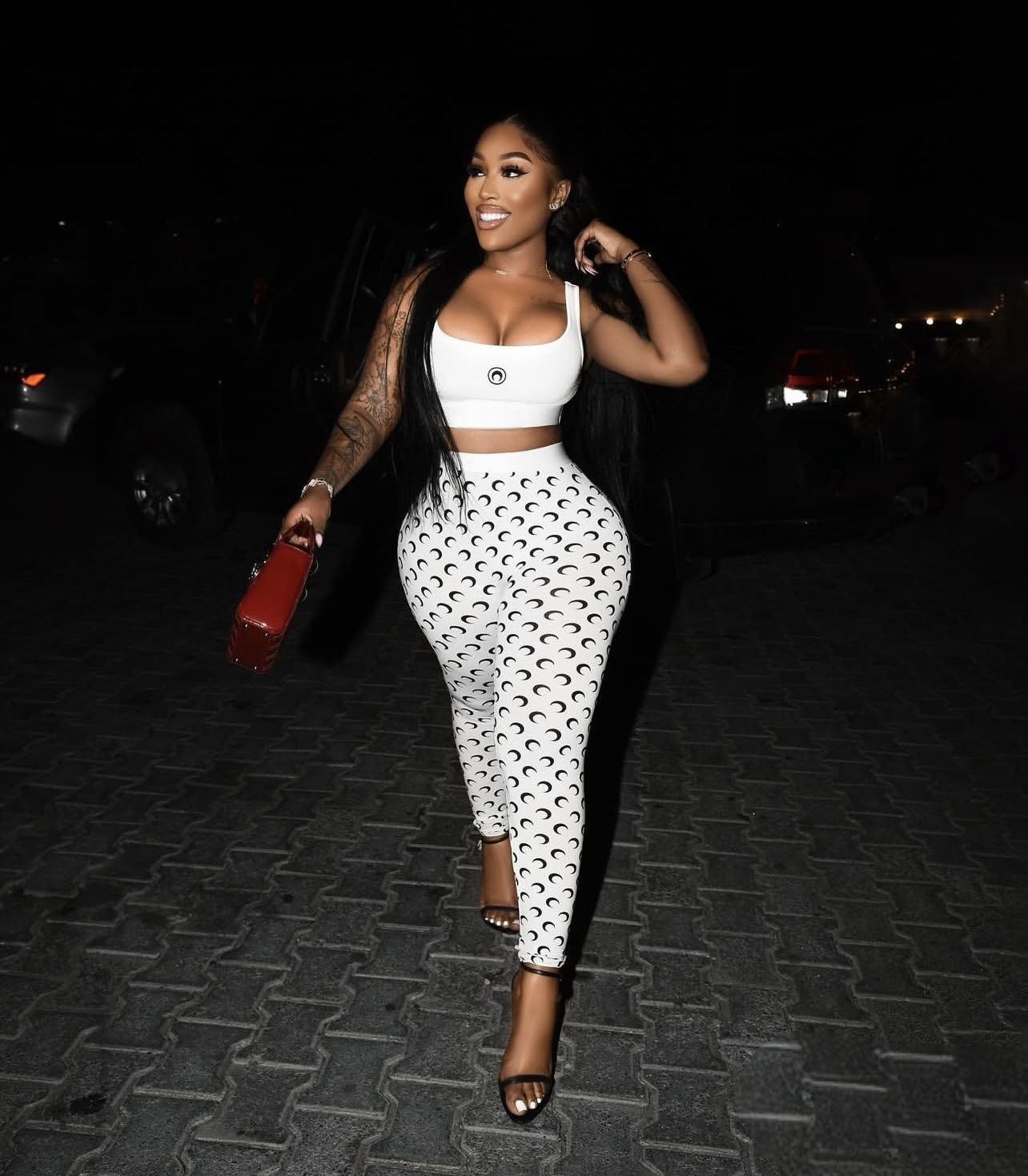 Crescent Print Vest Pants Sexy Slim-Fit Two Piece Set