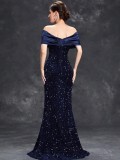 Women Off Shoulder Fishtail Sexy Sequin Party Evening Dress