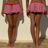 Y2K Puffy Elastic Waist Plaid Bubble Skirt