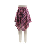 Fashionable Asymmetrical High-Waist Patchwork Plaid Skirt