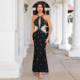 Women Black Dark Pattern Backless Dress