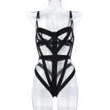 Women Sexy Hollow Lace-Up Suspender Stretchy Bodysuit