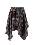 High-Waist Patchwork Asymmetrical Plaid Skirt