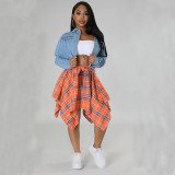 Fashionable Asymmetrical High-Waist Patchwork Plaid Skirt