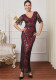 Women Elegant V Neck Sequin Formal Party Mesh Dress