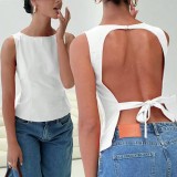 Low-Back Lace-Up Sleeveless Top Slim Fit Vest