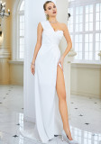 One-Shoulder Slit Maxi Dress Elegance Formal Party Gown