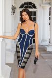Women Suspender Diamond Mesh Patchwork Dress