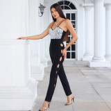 Women Black Sparkling Diamond Career Sexy Jumpsuit