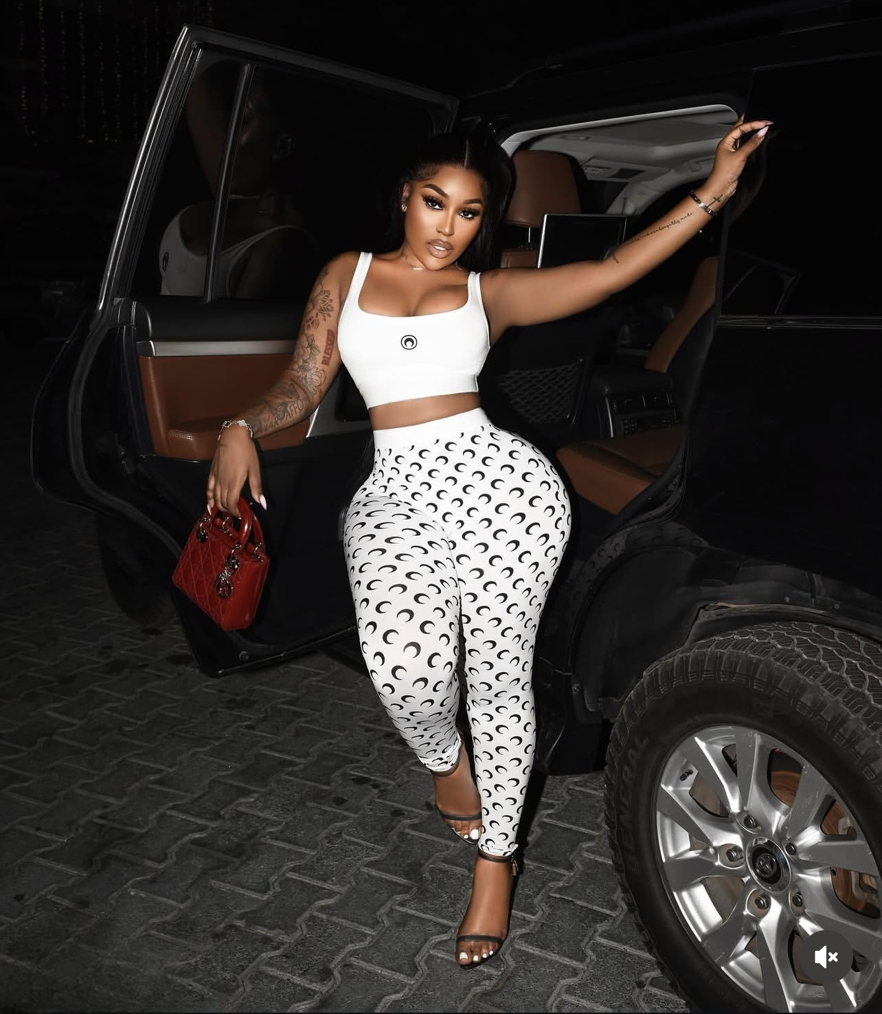 Crescent Print Vest Pants Sexy Slim-Fit Two Piece Set