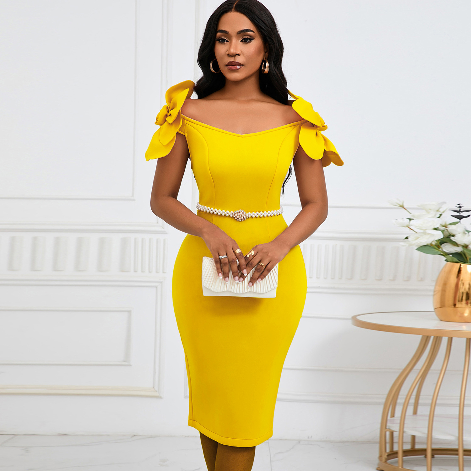 Floral Elegant Off Shoulder Formal Party Dress