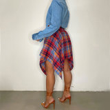 Fashionable Asymmetrical High-Waist Patchwork Plaid Skirt