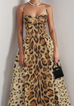Women Spring Sexy Leopard Print Backless Strap Dress