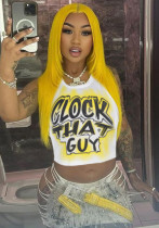 Women Sexy Letter Printed Sleeveless Round Neck T-shirt