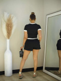 Women Contrast Color Crop Top and Shorts Two-piece Set