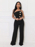Women Strapless Button Sleeveless Sports Fitness Jumpsuit