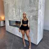 Plus Size Women Summer Sexy Lace Hollow Top and Skir Two-Piece Set