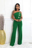 Women Strapless Button Sleeveless Sports Fitness Jumpsuit
