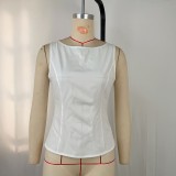 Low-Back Lace-Up Sleeveless Top Slim Fit Vest