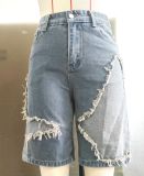 Women summer star tassel raw edge loose Denim Shorts