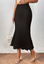 Women elegant knitting jacquard stretchy bodycon fishtail skirt