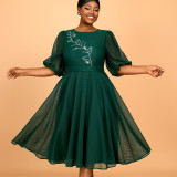 Women Plus Size Puff Sleeve Formal Party Dress