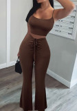 Women sexy suspender crop top and bell bottom pants two piece set