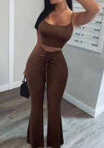 Women sexy suspender crop top and bell bottom pants two piece set