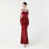 Women Fishbone Beaded Beaded Applique Dinner Evening Dress
